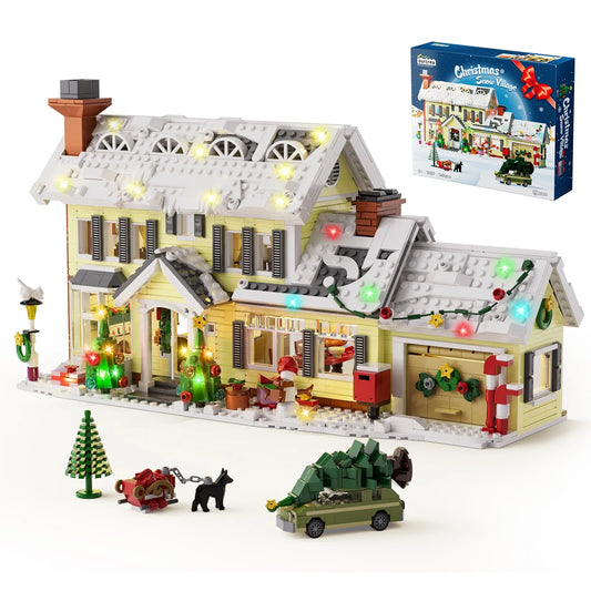 Christmas Holiday House Building Set Clark's Car,Gifts for Boys, Girls(1484pcs)