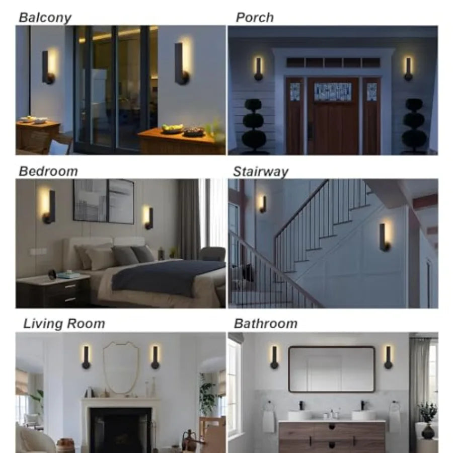 Aluminum LED 18W Modern Wall Sconces Set of 2 Matte Black Waterproof Sconce Wall Lighting Indoor Outdoor Hardwired Wall Lights
