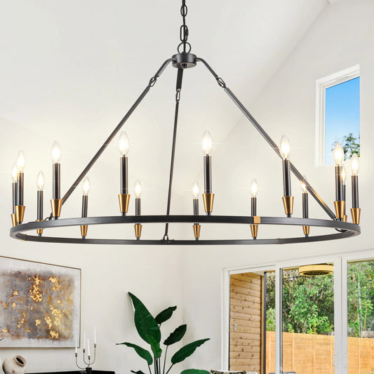 15-Light Wagon Wheel Chandelier – Farmhouse Dining & Foyer Light