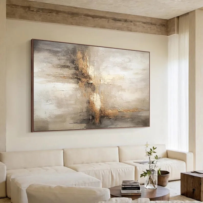 Large Beige Black Abstract Canvas Art