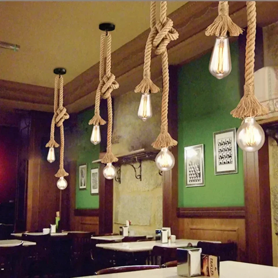 Handwoven Hemp Rope Pendant Light – E27 Hanging Lamp