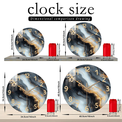 Blue Gold Marble Wooden Wall Clock