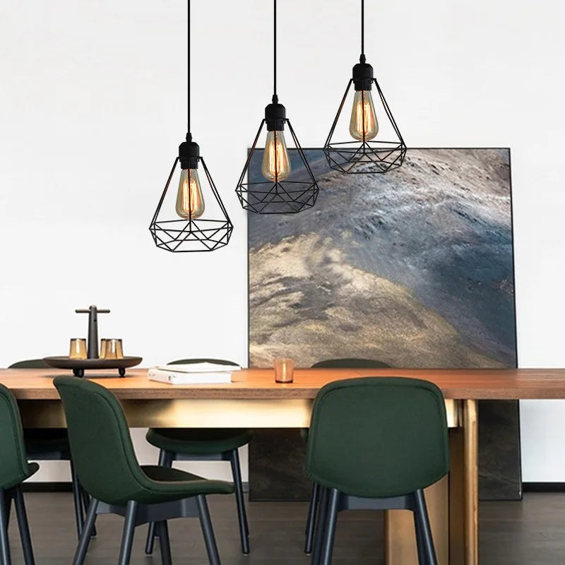 Vintage Wrought Iron Frame Pendant Light – Industrial Ceiling Chandelier for Restaurant & Home