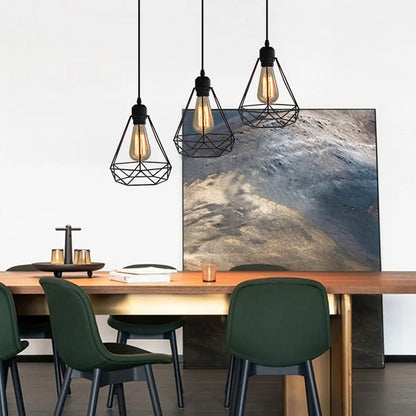 Vintage Wrought Iron Frame Pendant Light – Industrial Ceiling Chandelier for Restaurant & Home