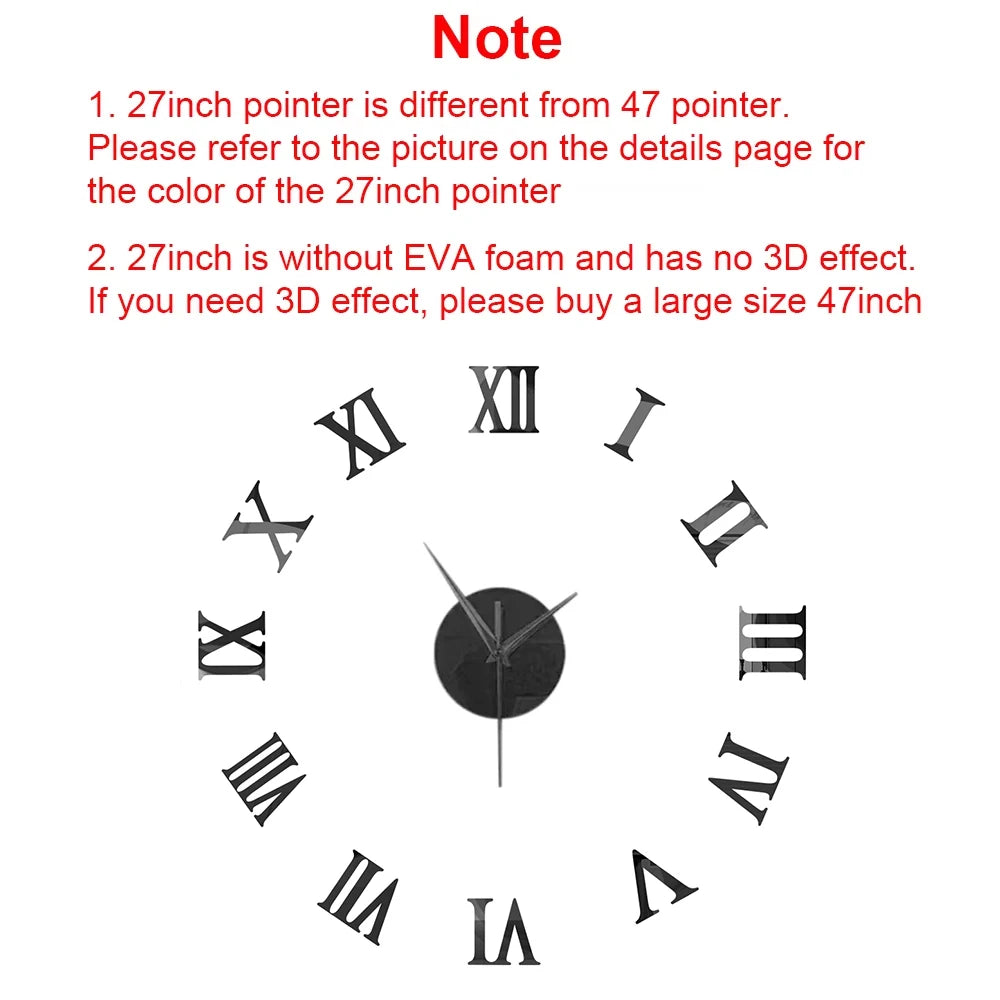 3D DIY Acrylic Mirror Wall Clock