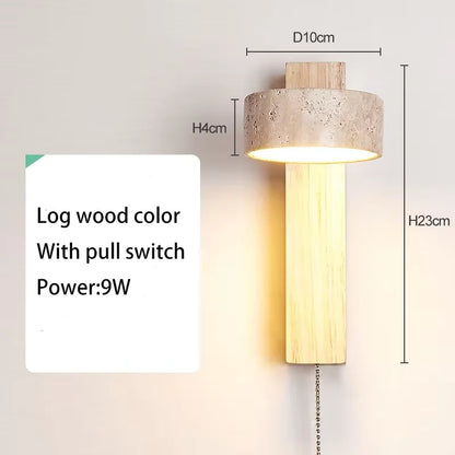 Wabi Sabi Travertine Wall Lamp – Walnut LED Bedroom Light
