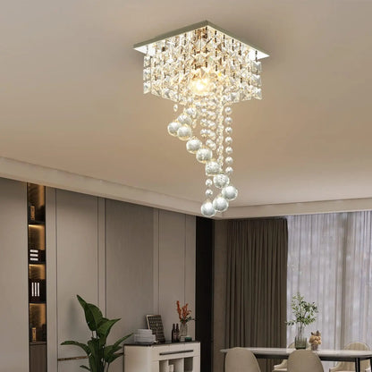 Mini K9 Crystal Flush Mount Chandelier – 7.9" Square Ceiling Light, E26 Base, UL Listed