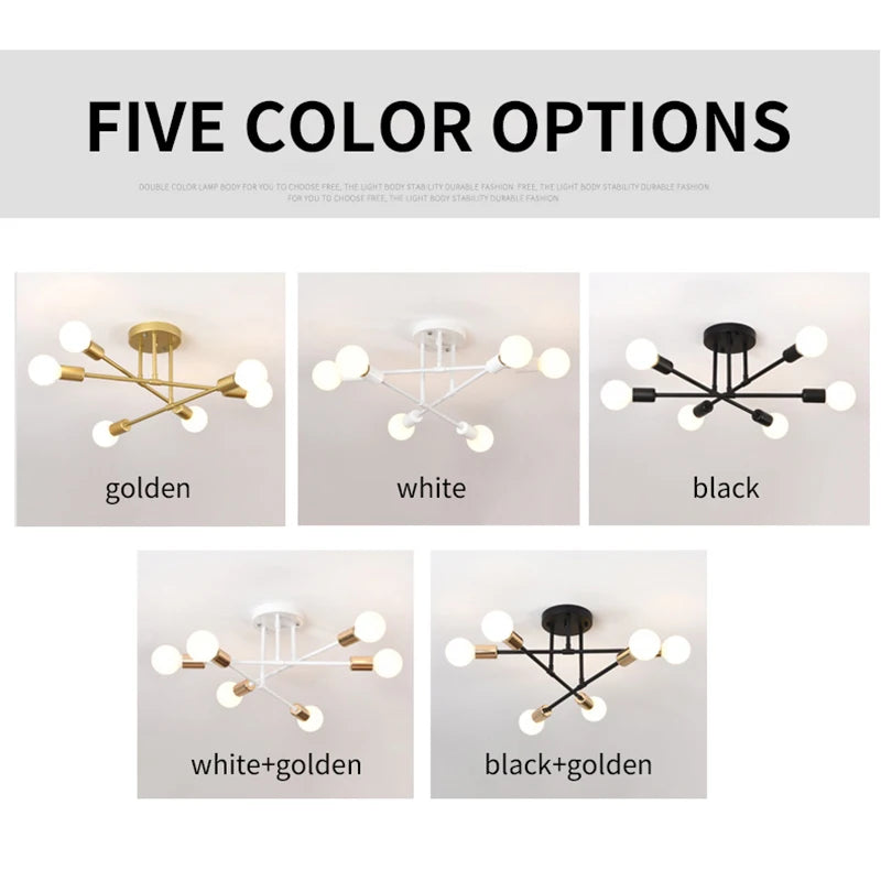 Industrial Wrought Iron 6-Light Ceiling Lamp