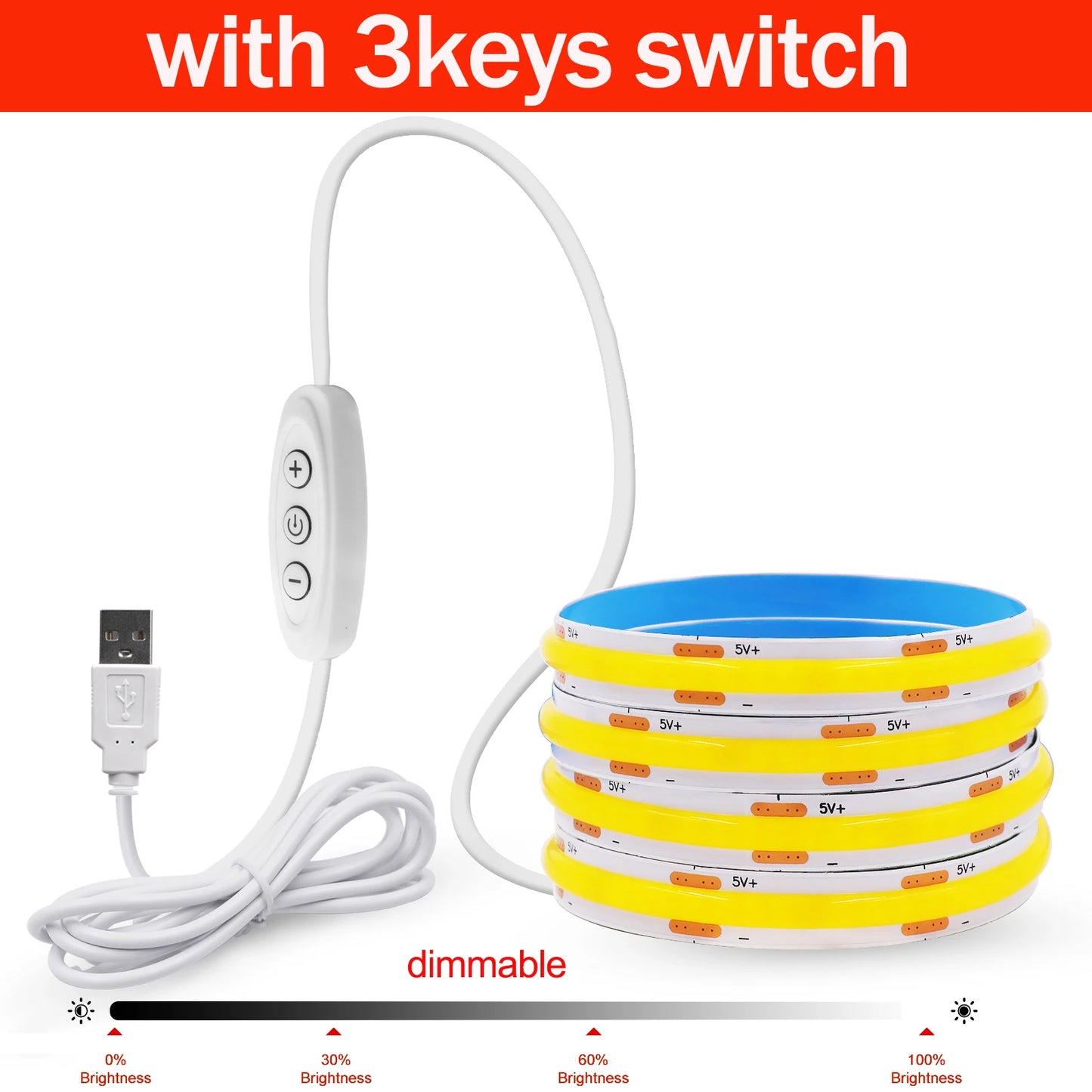 USB COB LED Strip Light with Switch