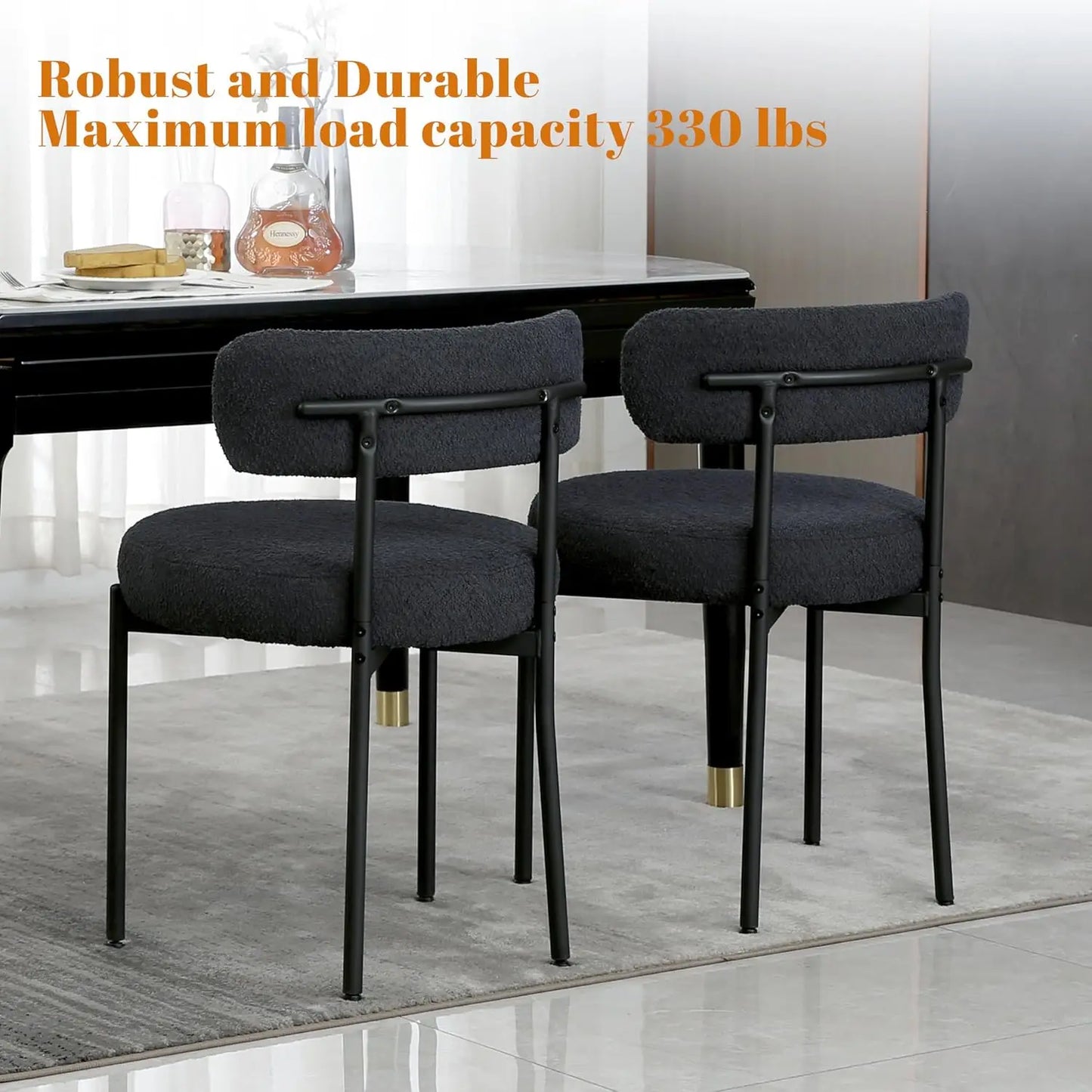 Black Boucle Dining Chairs Set of 4