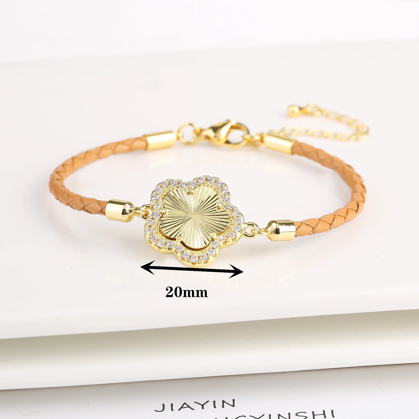 Leather Woven Flower Charm Bracelet