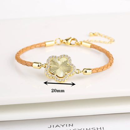 Leather Woven Flower Charm Bracelet