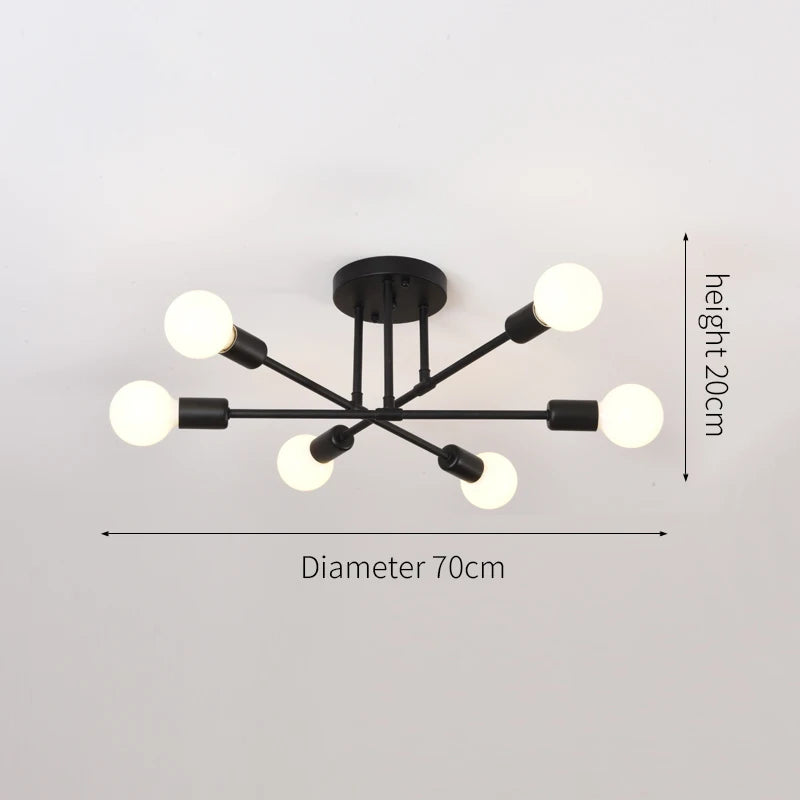 Industrial Wrought Iron 6-Light Ceiling Lamp