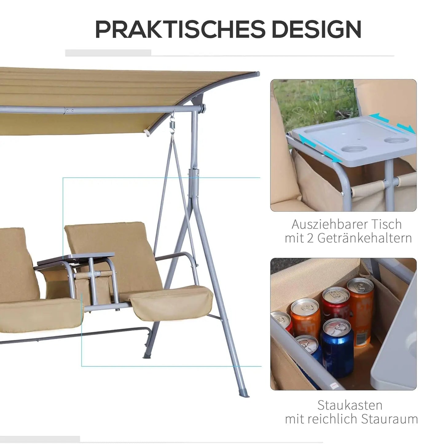 2-Person Outdoor Porch Swing with Canopy