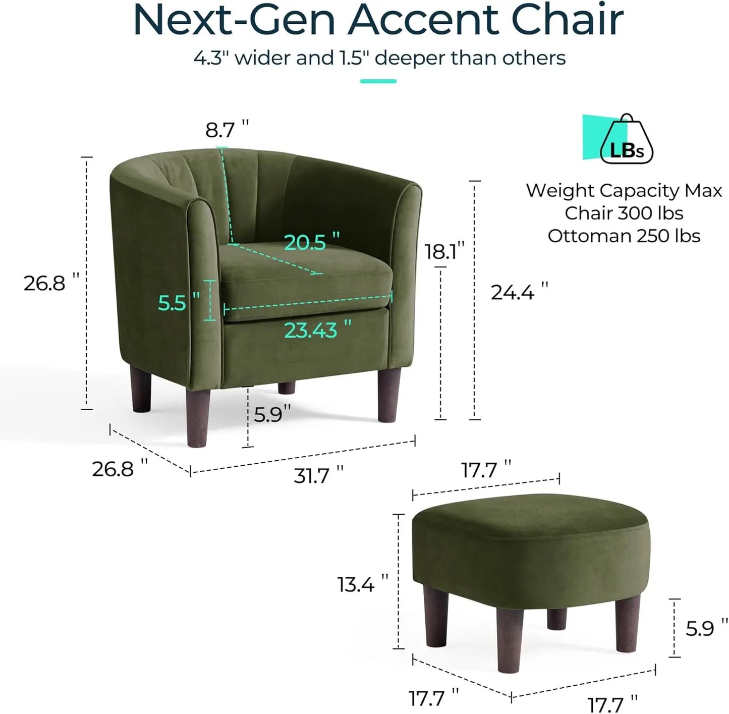 Olive Green Velvet Reading Armchair Set