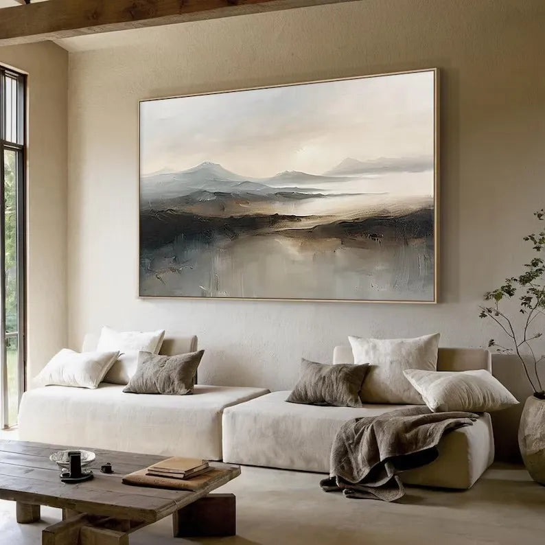 Large Beige Black Abstract Canvas Art