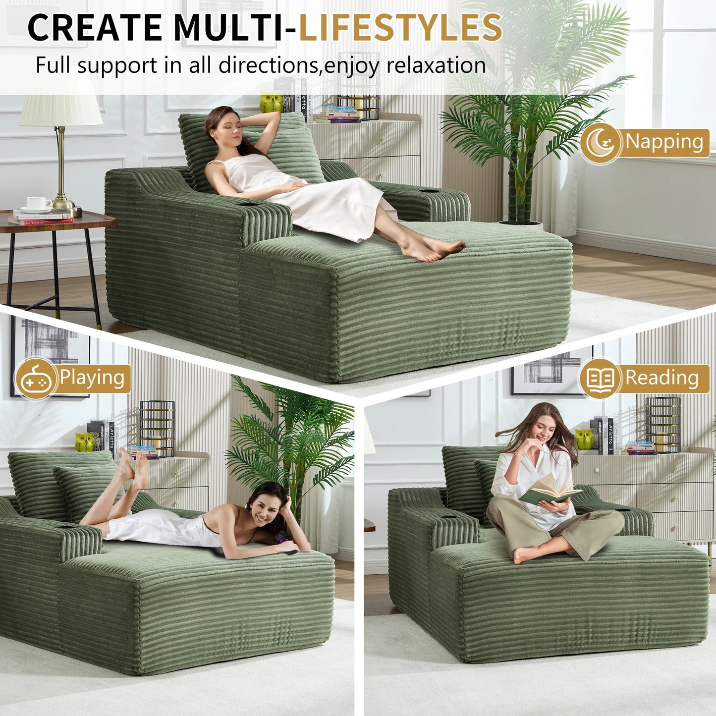 67" Corduroy Indoor Chaise Lounge Chair