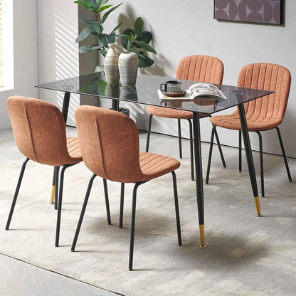 Set of 4 PU Leather Dining Chairs with Metal Legs