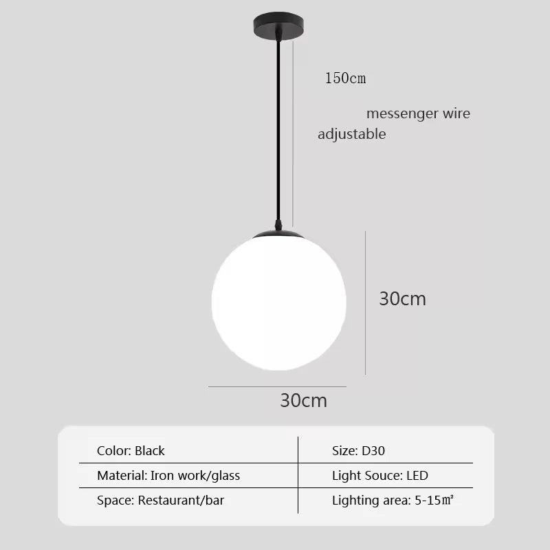 Nordic Glass Ball Pendant Light – Brass Black Hanging Lamp