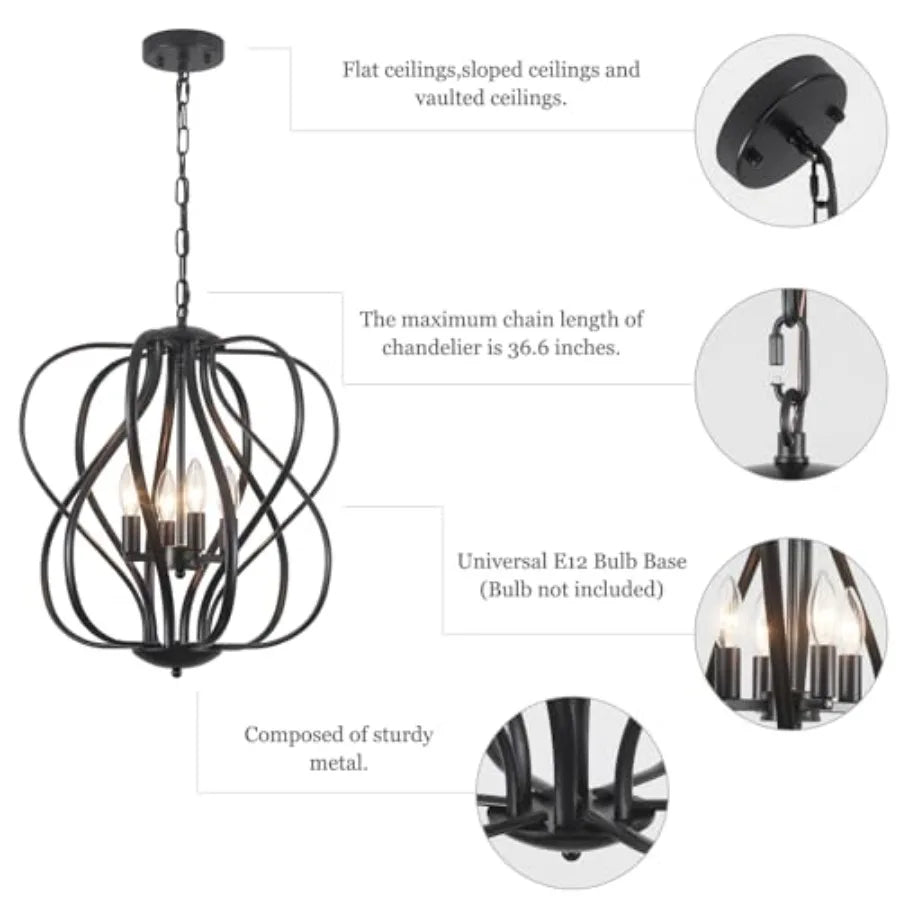 Modern Black Sphere Chandelier for Dining Room,