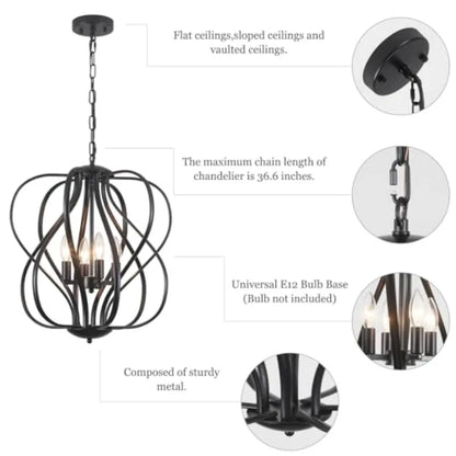 Modern Black Sphere Chandelier for Dining Room,