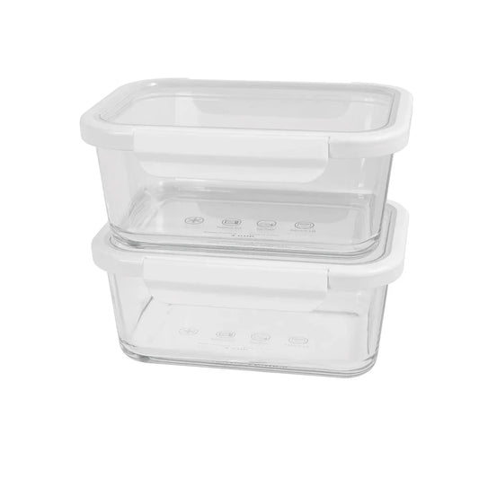 4PC Rectangle Glass Containers Airtight Lid Microwave Freezer Dishwasher Safe Food Storage