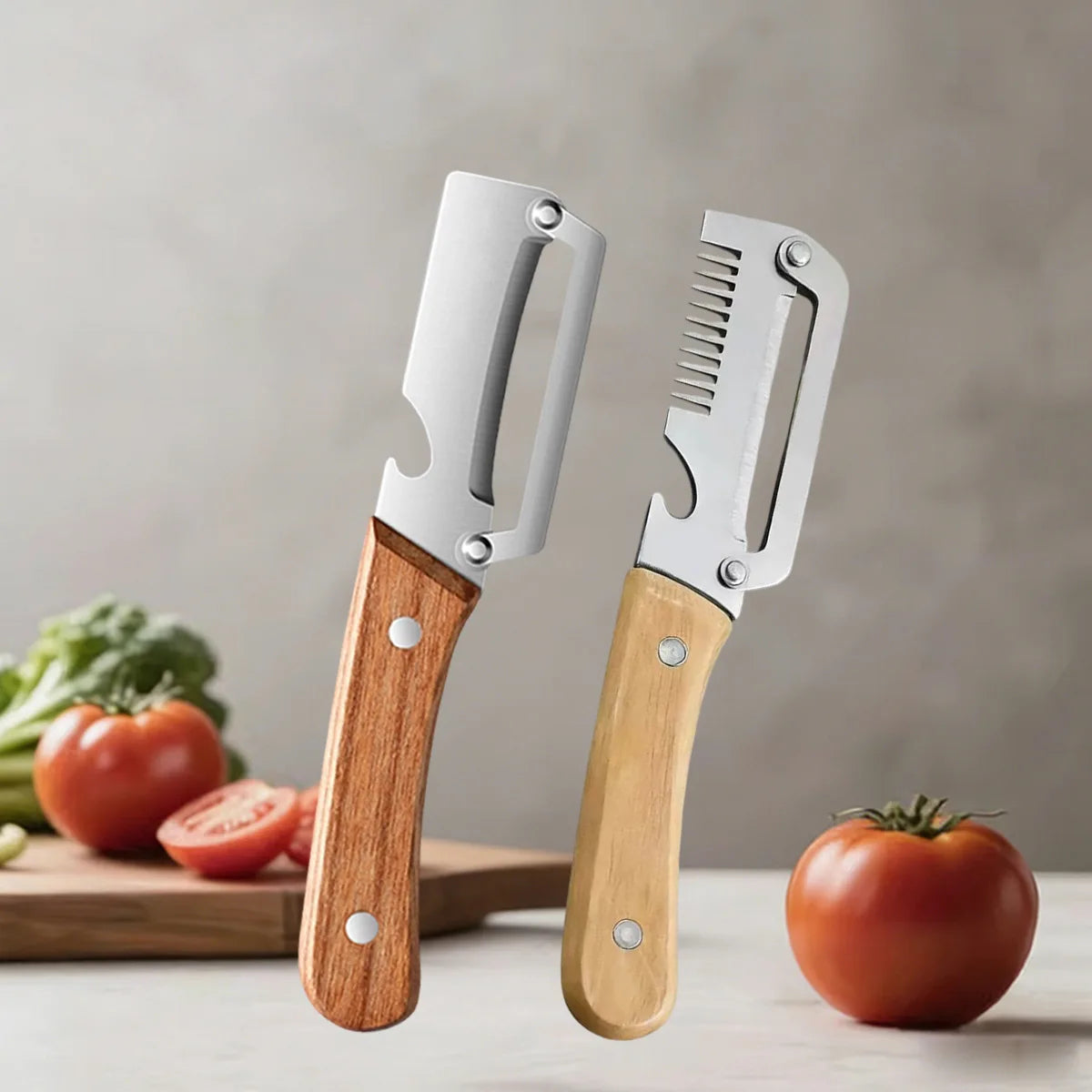 Vegetable Peeler with Wooden Handle for Peeling and Slicing