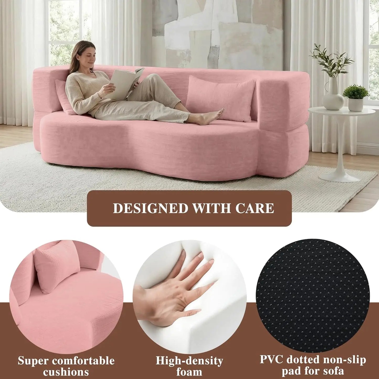 2-in-1 Teddy Fabric Floor Sofa Bed
