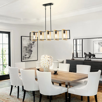Farmhouse Kitchen Island Pendant Light – Dimmable Wood Shade Chandelier for Dining Room