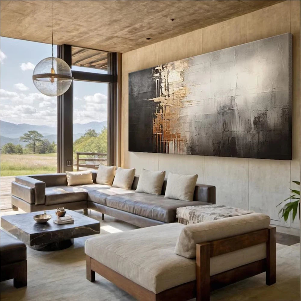 Large Beige Black Abstract Canvas Art
