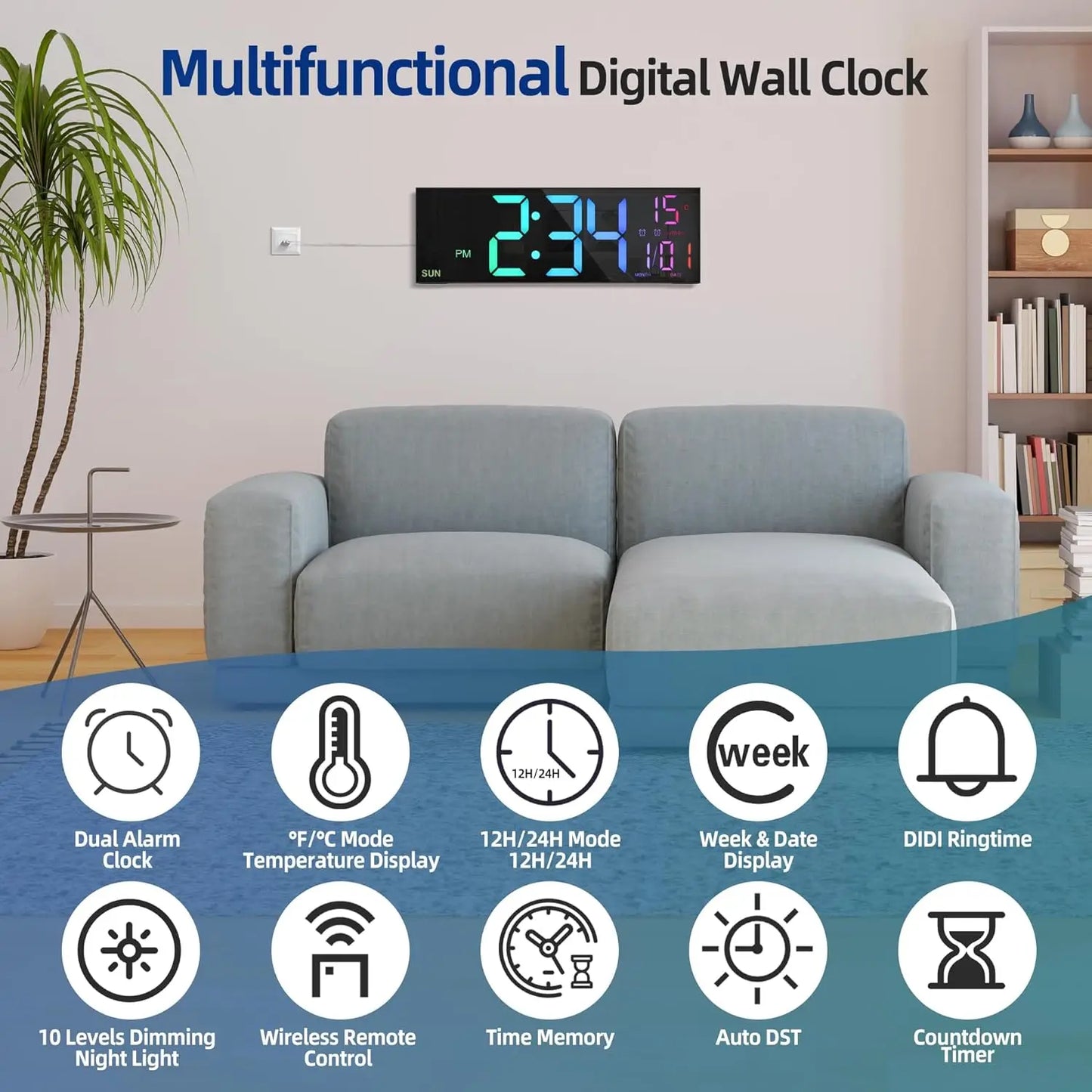 16.2" LED Digital Wall Clock with Remote