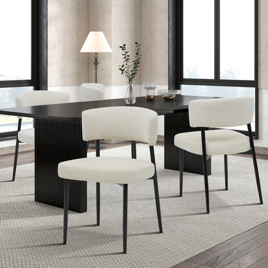 Set of 4 Round Fabric Dining Chairs with Metal Legs