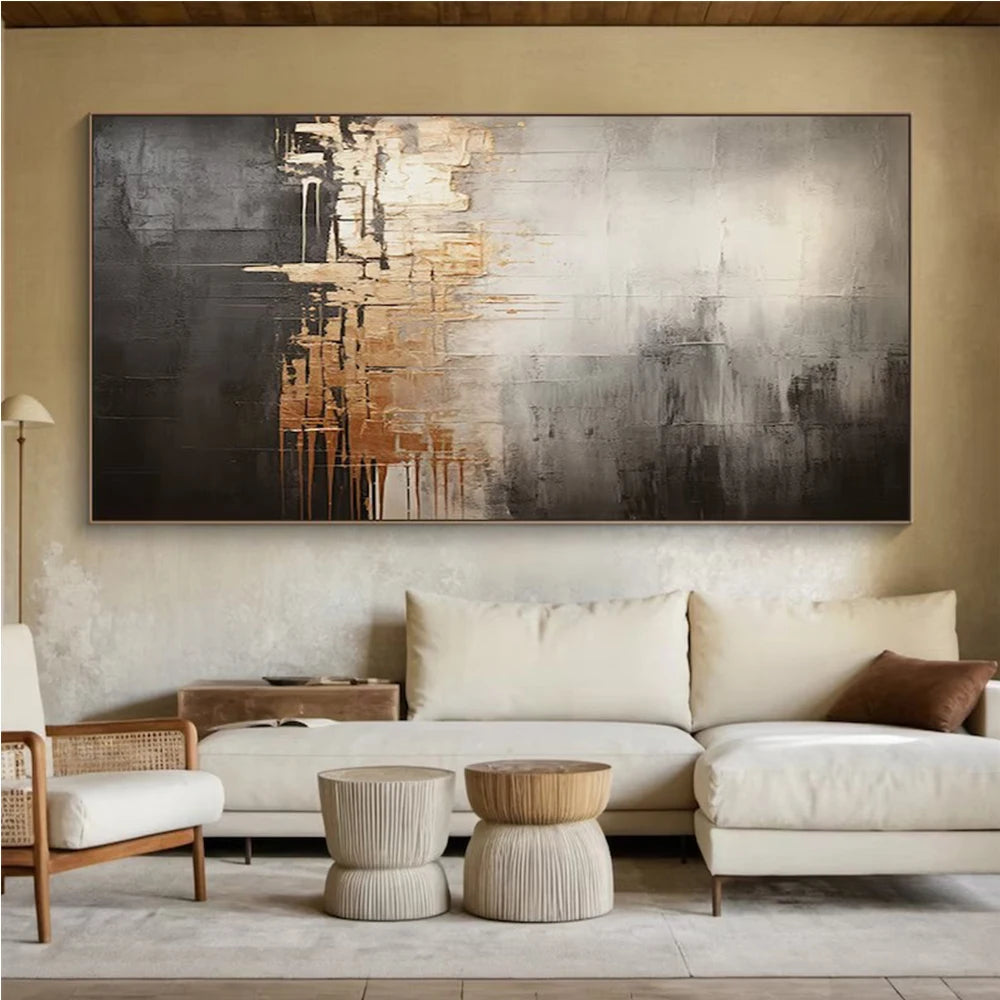Large Beige Black Abstract Canvas Art