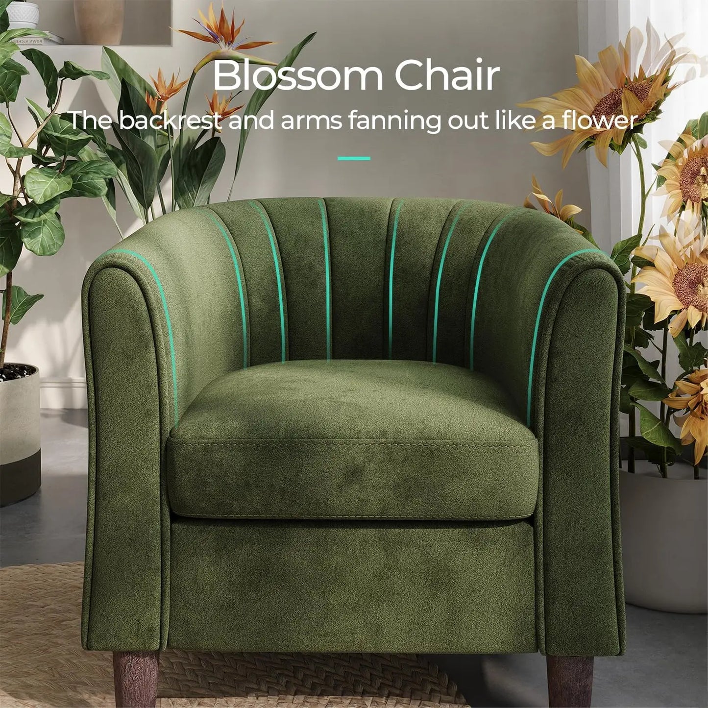 Olive Green Velvet Reading Armchair Set