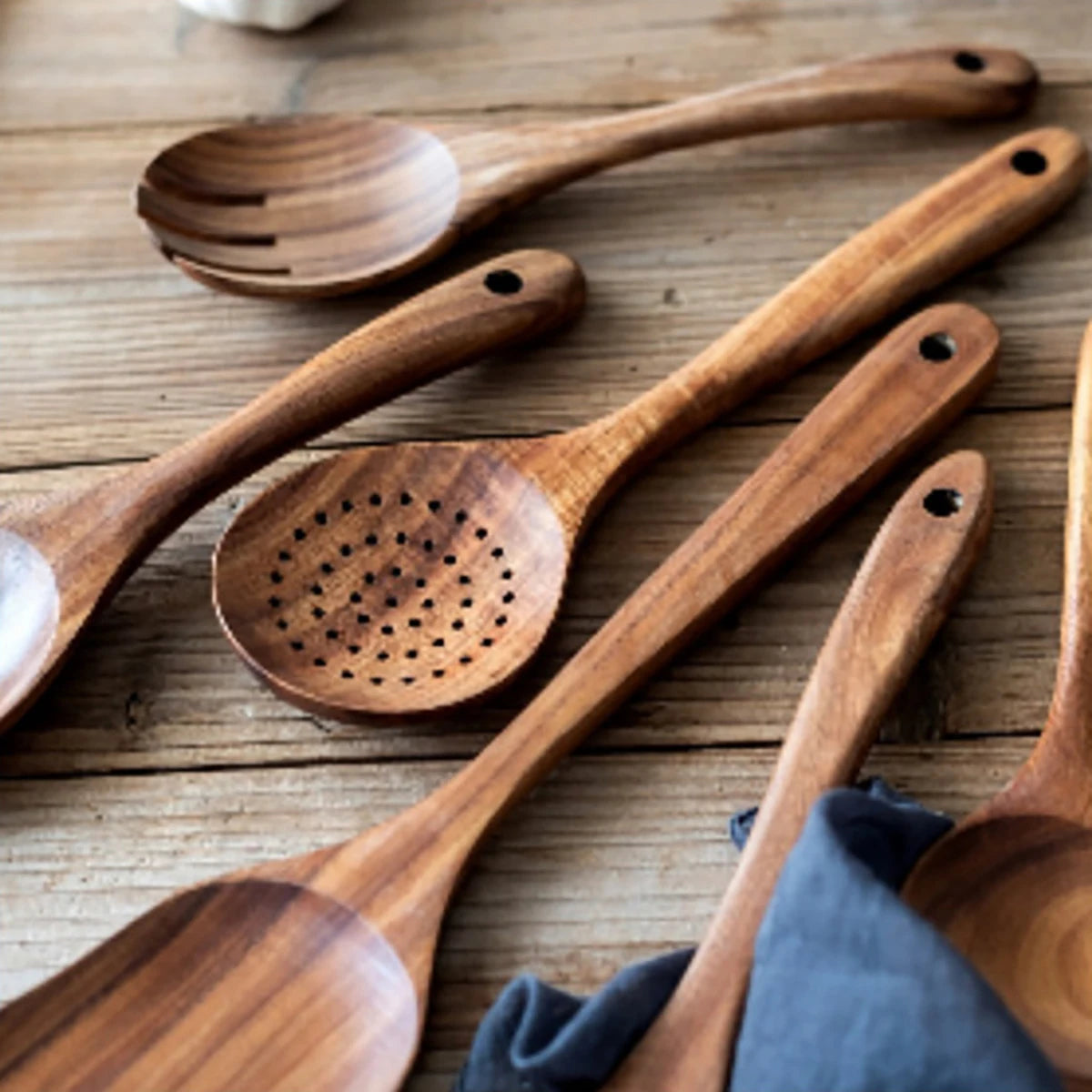 Wooden Kitchen Utensil Set with Holder