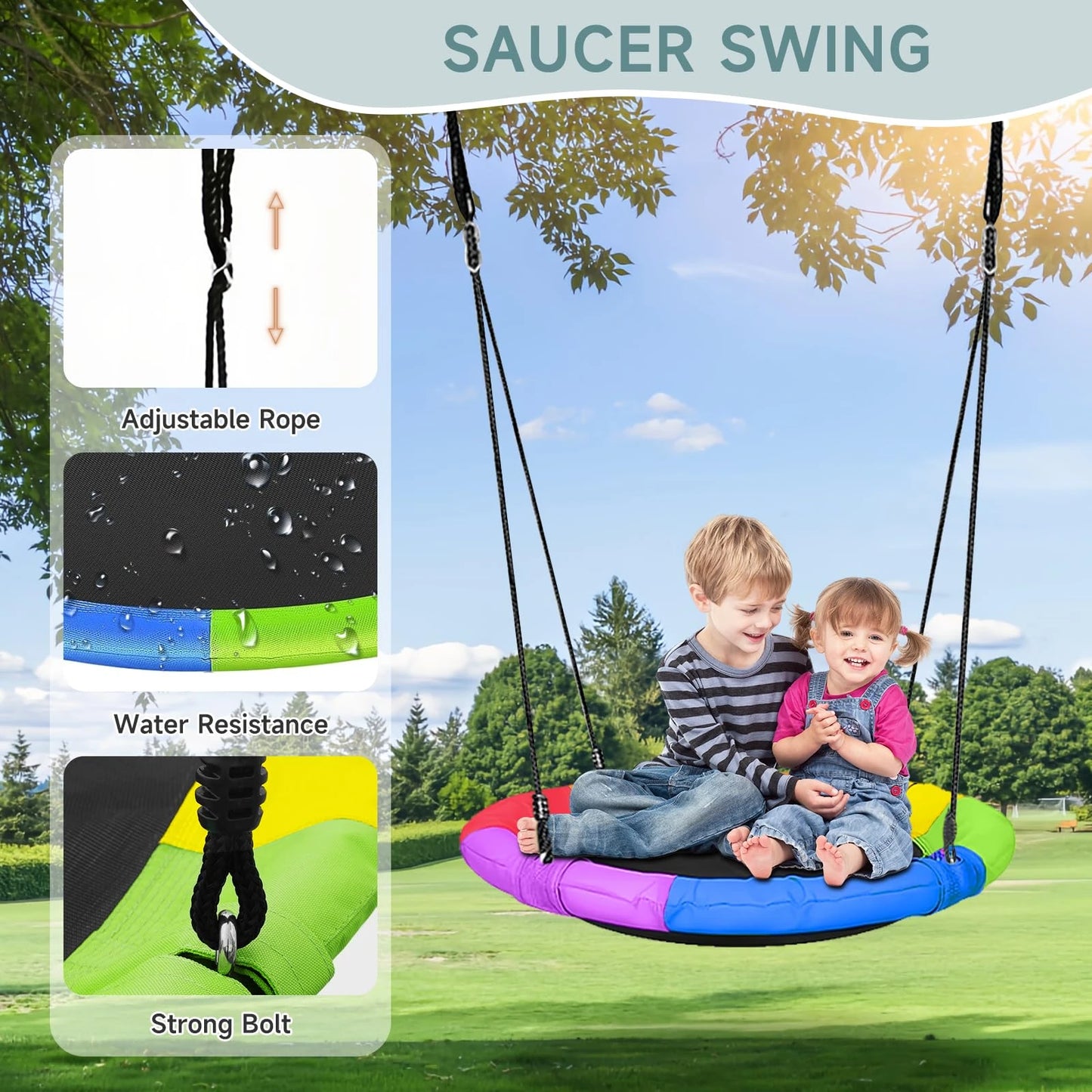 Kids Swing Set with Slide & Saucer