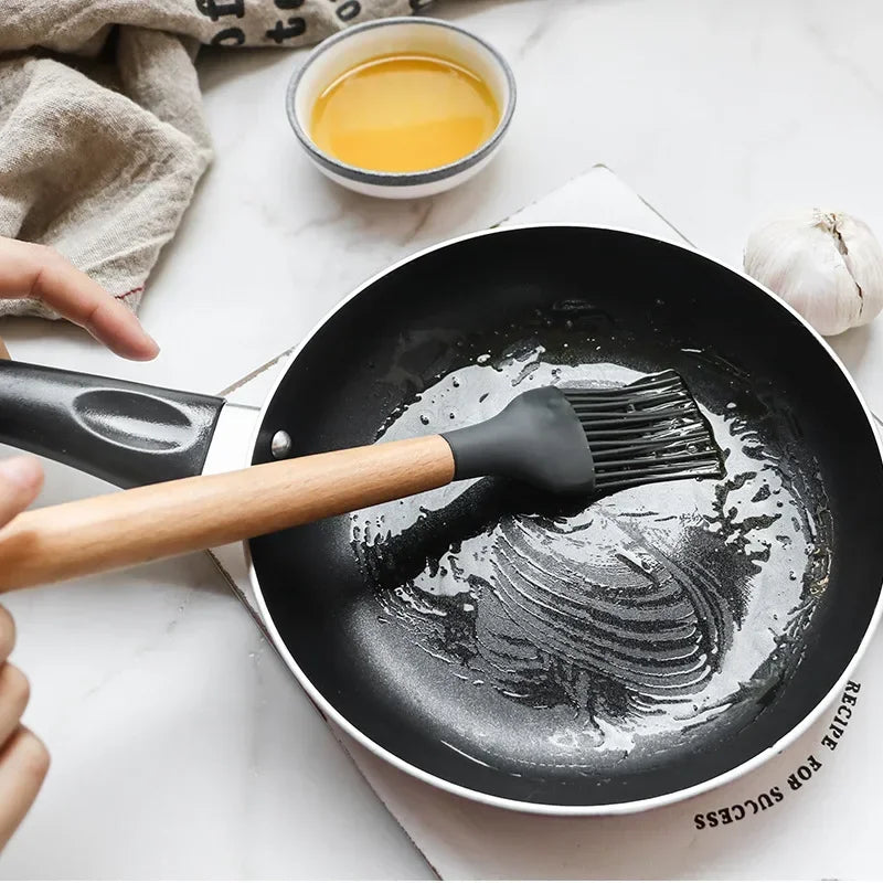 Silicone Kitchen Utensils Set Wooden Handle