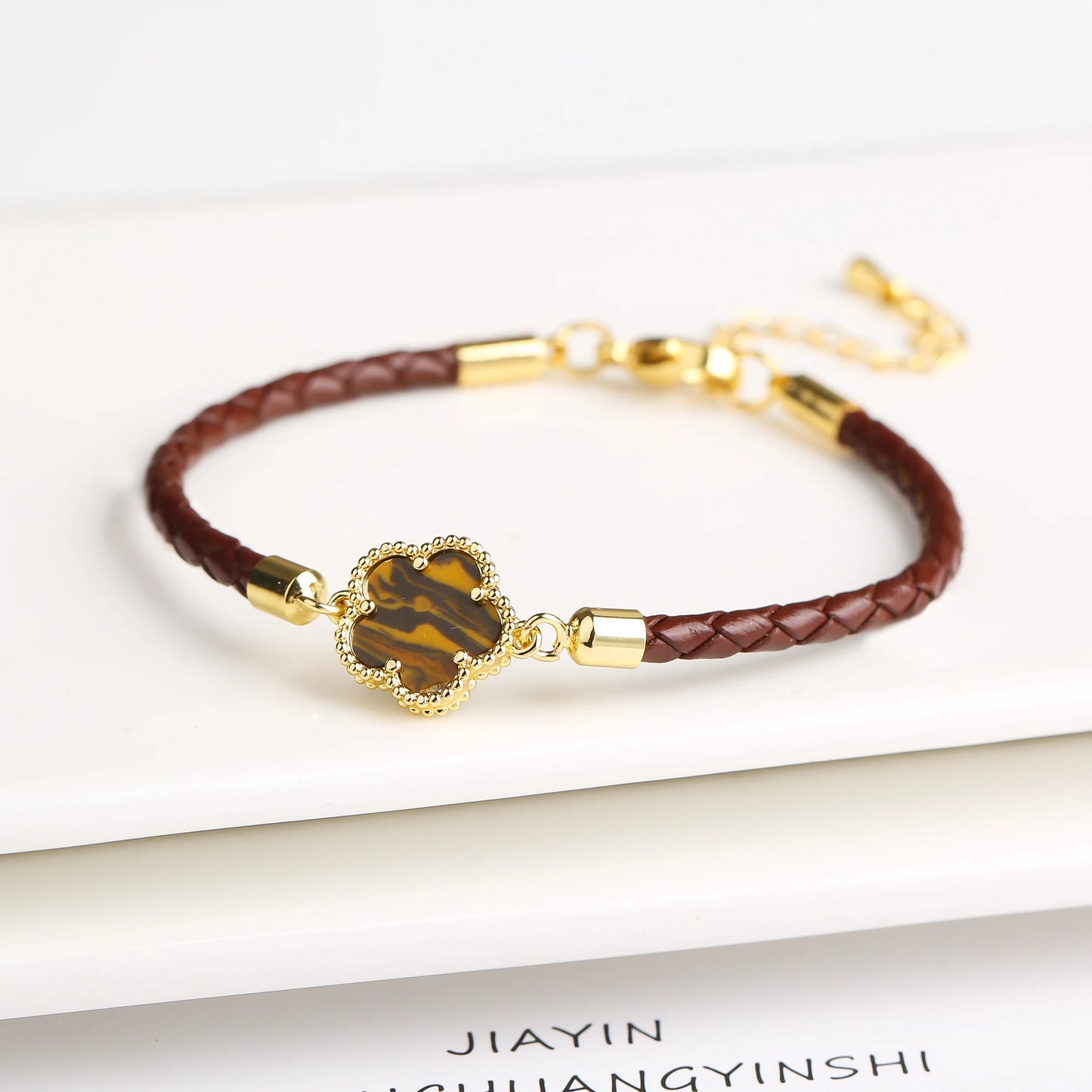 Leather Woven Flower Charm Bracelet