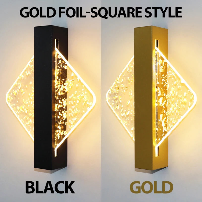 Luxury Acrylic Gold Foil LED Wall Sconce – 10W