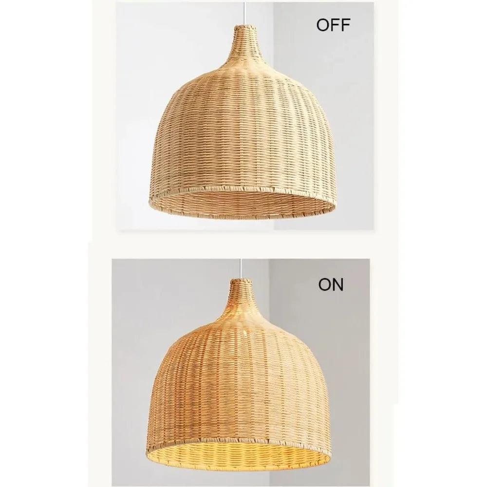 Boho Bamboo Rattan Pendant Chandelier – Handwoven E27 Ceiling Lamp for Bedroom & Kitchen Island
