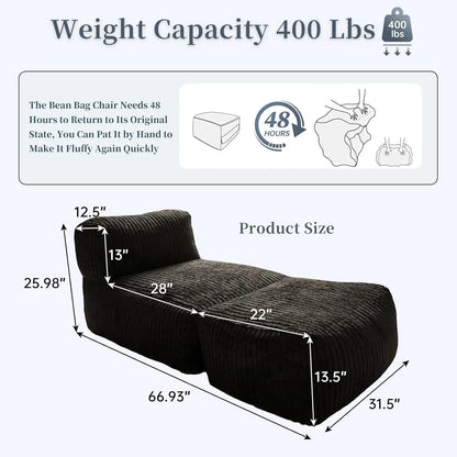 Large Memory Foam Bean Bag Chair – Black
