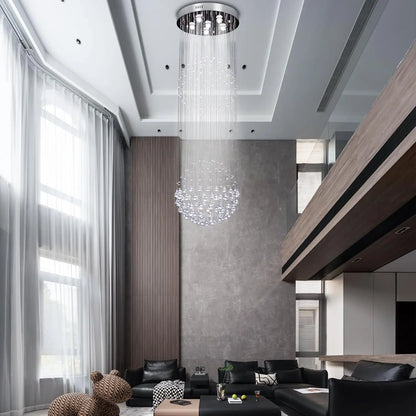 Large High Ceiling Chandelier – Long Raindrop Crystal Pendant Light for Staircase & Foyer