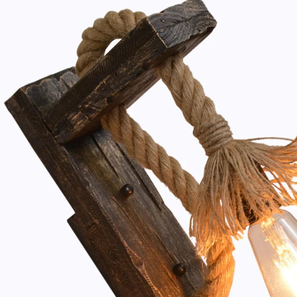 Industrial Rustic Wall Sconce – Black Metal Wood Lamp