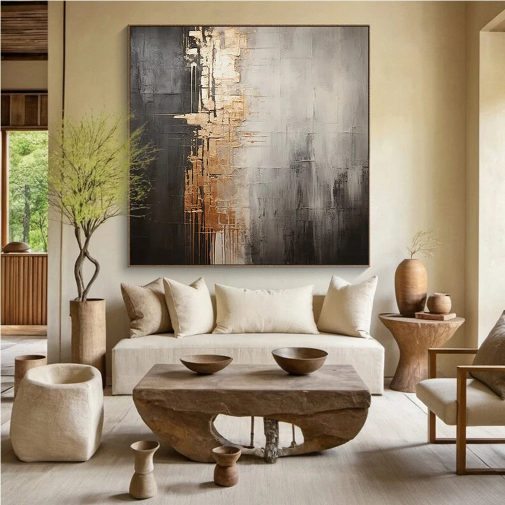 Large Beige Black Abstract Canvas Art