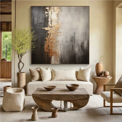Large Beige Black Abstract Canvas Art