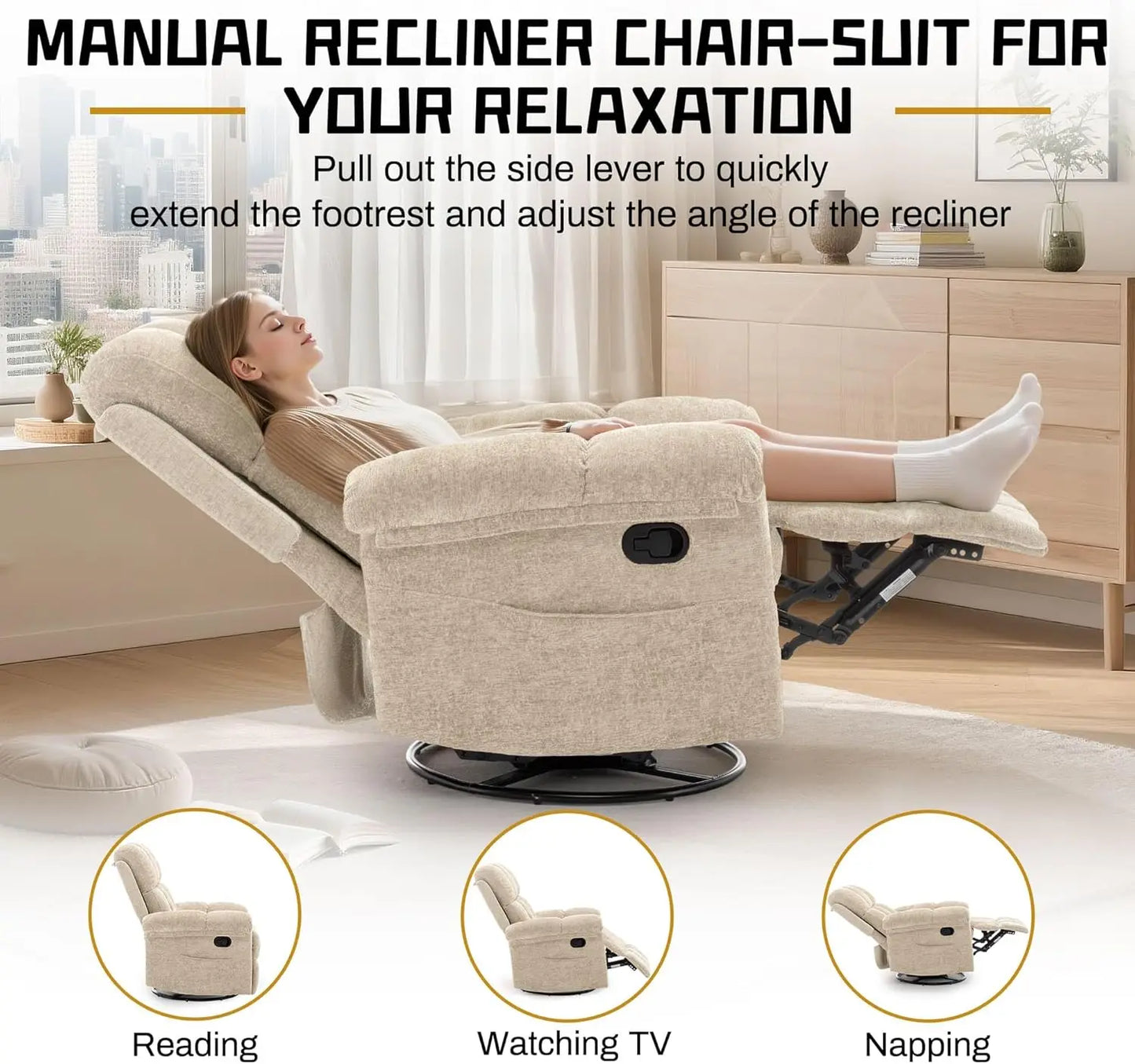 Manual Swivel Rocker Recliner Chair for Small Spaces