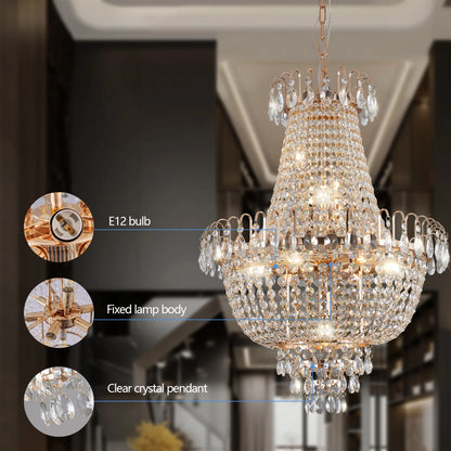 Luxury Gold K9 Crystal Chandelier – Elegant Dazzling Ceiling Light for Living Room & Dining Room
