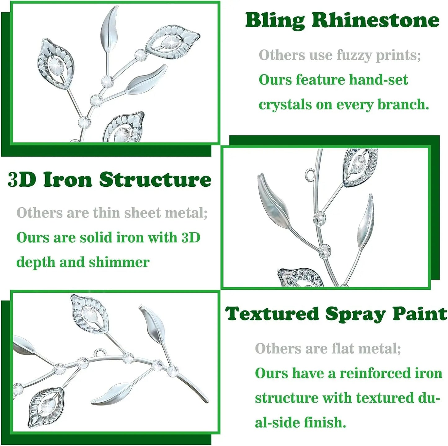 2-Piece Silver Crystal Leaf Wall Art – Modern 3D Metal Decor Set