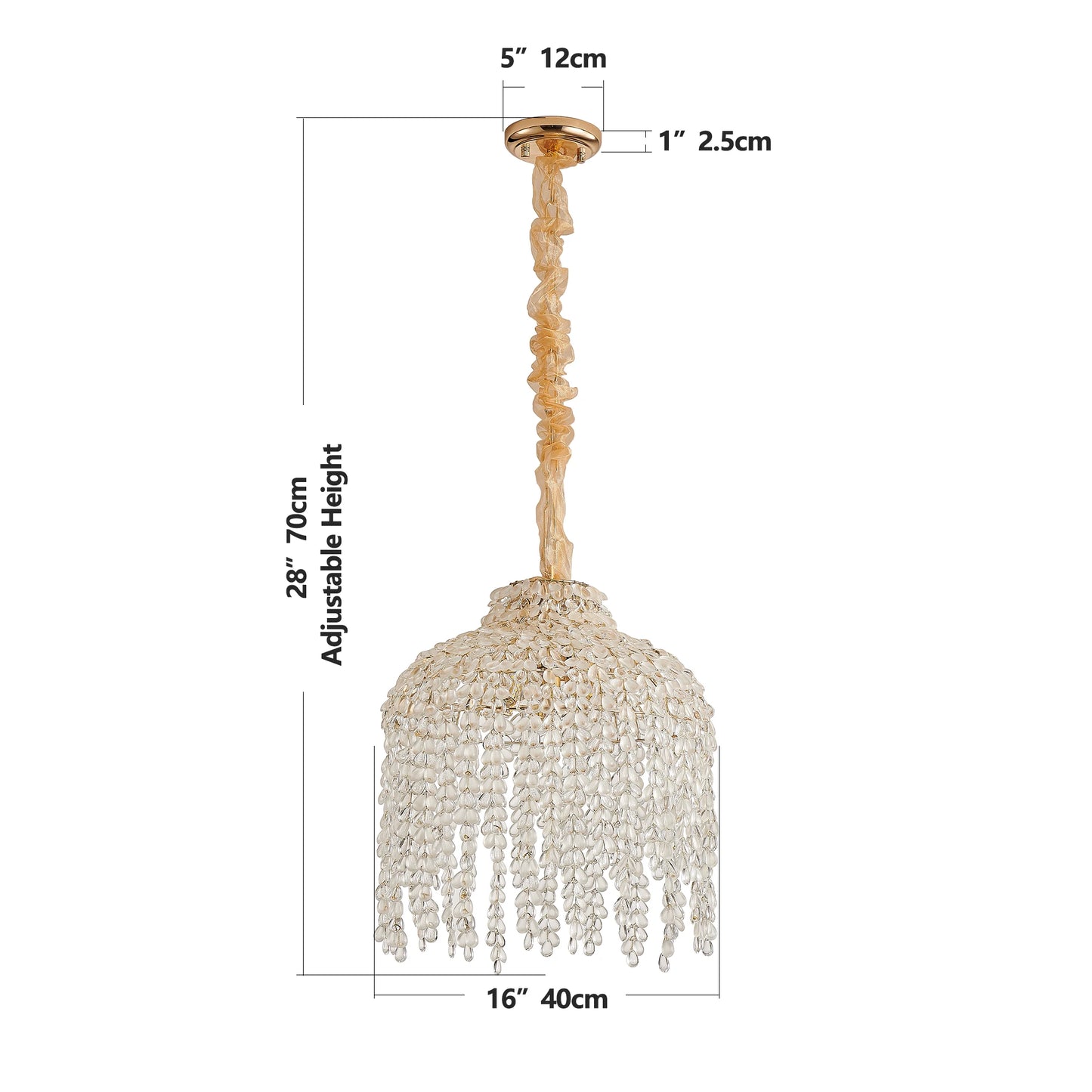 Crystal Waterfall Chandelier – 5 Light Gold Pendant (16”)