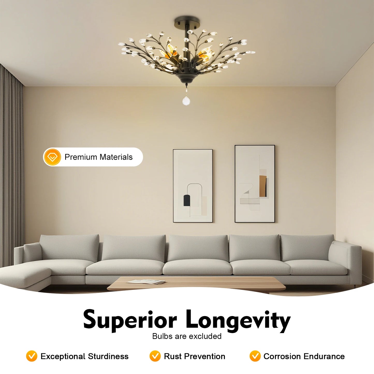 Black Crystal Branch Ceiling Light